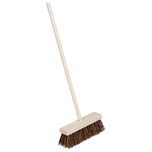 Broom with wooden handle and bristle head on a white background