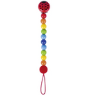 Colorful pacifier clip with a ladybug design on a white background