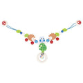 Colorful baby teething toy with animal shapes on a white background