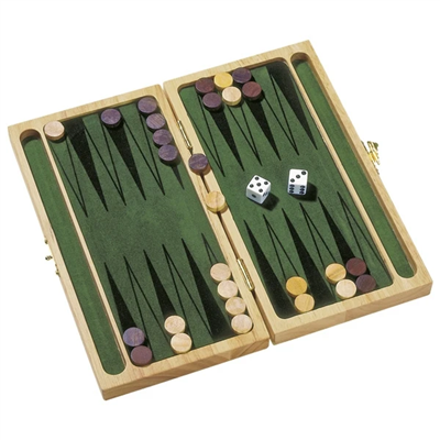 Backgammon board with pieces and dice on a white background