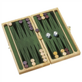 Backgammon board with pieces and dice on a white background