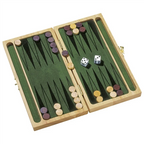 Backgammon board with pieces and dice on a white background