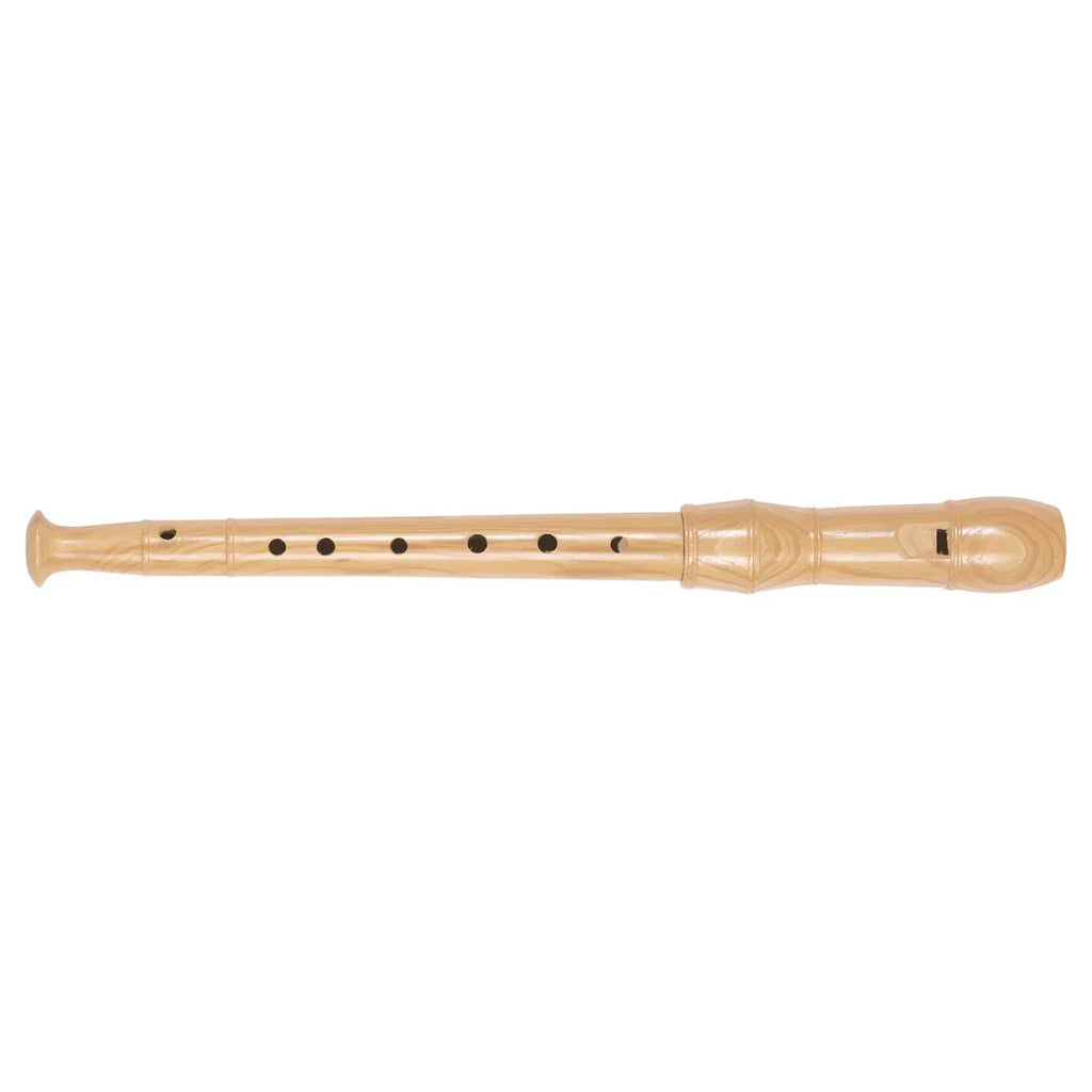 Wooden recorder on a white background