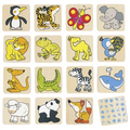 Set of wooden animal blocks with various animals on a beige background