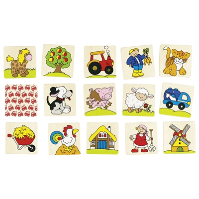 Set of children's wooden puzzles with farm-themed illustrations on a white background.
