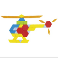 Colorful helicopter made of interlocking geometric shapes on a white background
