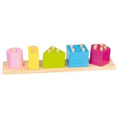 Colorful wooden blocks on a wooden base with a white background