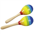 Two colorful maracas with striped design on a white background