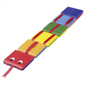 Colorful toy snake made of interlocking blocks on a white background
