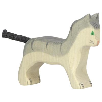 Wooden cat figurine on a white background