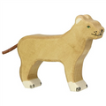 Wooden lion figure on a white background