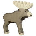 Wooden moose figurine on a white background