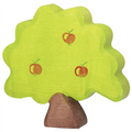 Toy apple tree with green leaves and brown trunk on a white background
