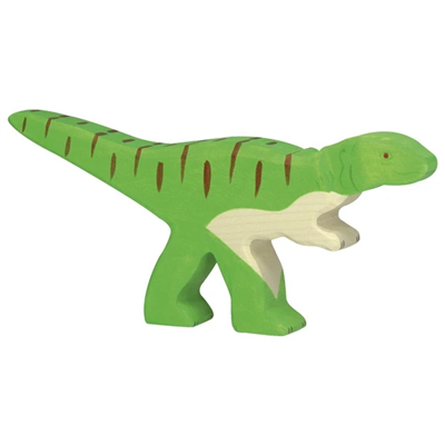 Green dinosaur toy figure on a white background