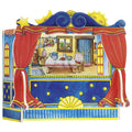 Colorful puppet theater with a stage set scene inside