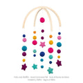 Colorful baby mobile with stars and circles on a white background