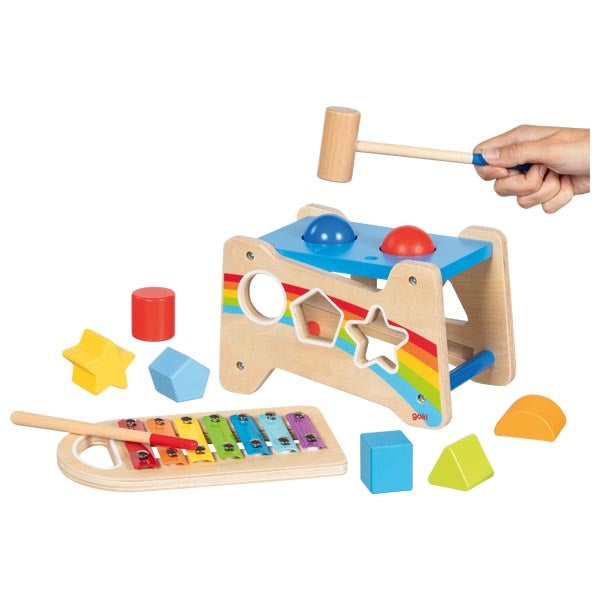 Hammer bench with xylophone and sorting function