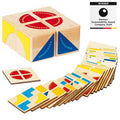 Wooden geometric shape sorting toy with colorful shapes and a 'Winner' label for German Sustainability Award Company 2024.