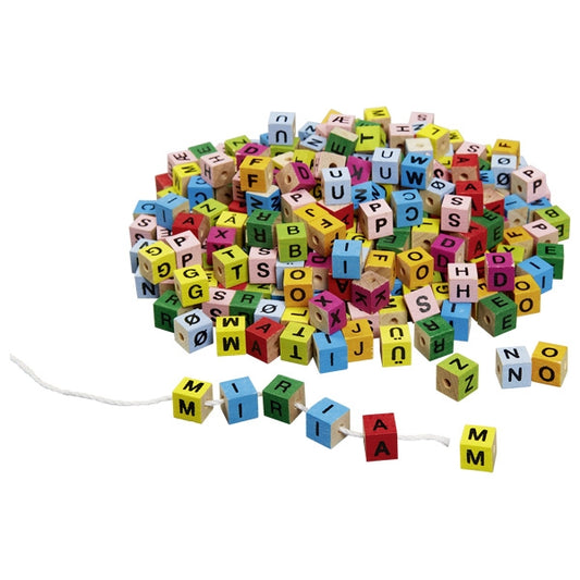 Letter cubes, with drilling to thread up on a string