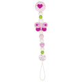 Beaded pacifier clip with butterfly design on a white background