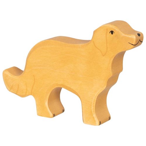 Wooden dog figure on a white background