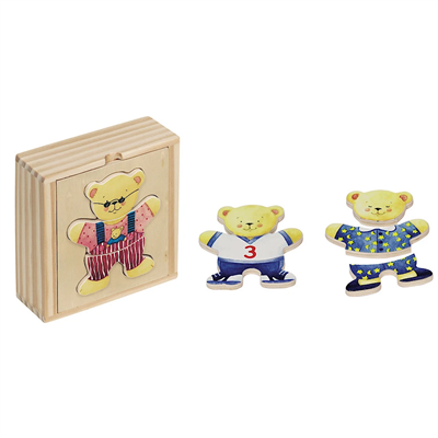 Bears, wooden dress-up box, puzzle in a wooden box