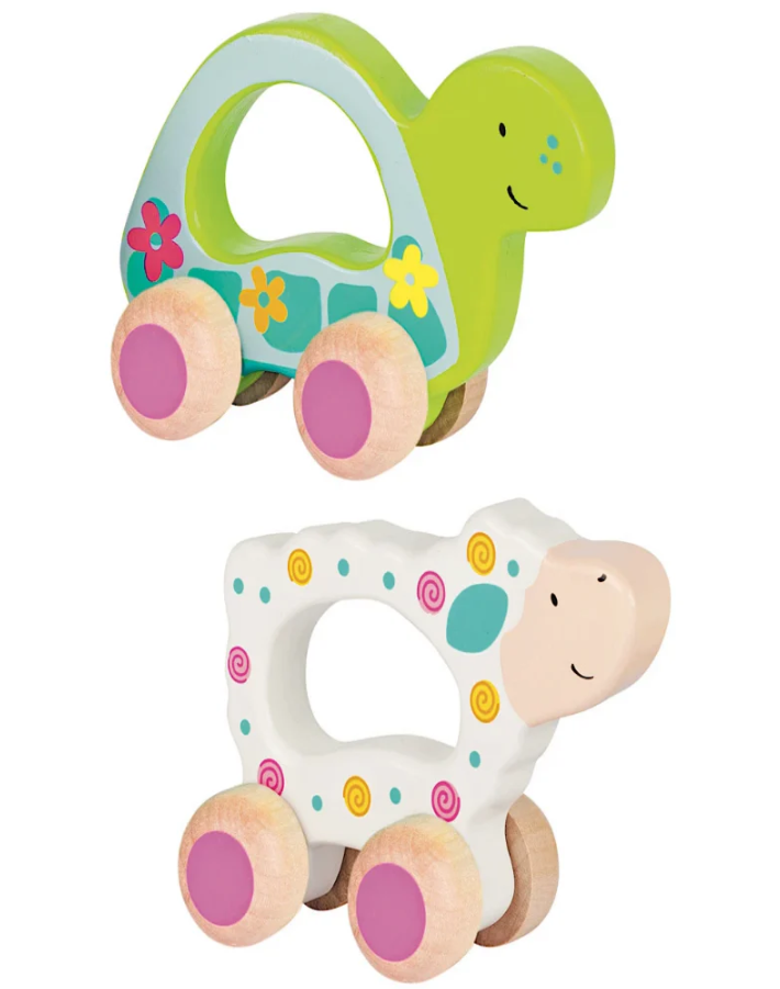 Push-along animals, turtle and sheep