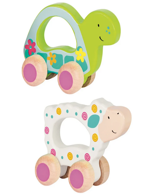 Push-along animals, turtle and sheep