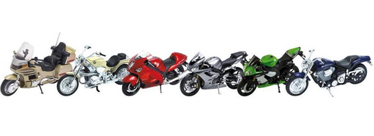 Motorcycles, die-cast, 1:18, L= 11-13 cm